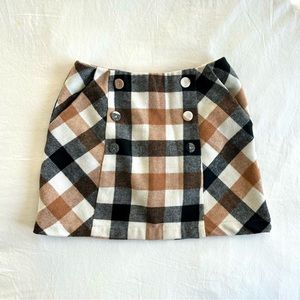 Forever 21 Cream Black Brown Double-Breasted Plaid Skirt, Size S